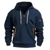 Sudadera con capucha y cinta para hombre Primavera y Otoño 2024, Jersey con múltiples bolsillos, Chaqueta de punto casual de moda para hombre
