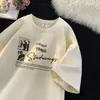 Camiseta de Manga Corta de Algodón Puro Estilo Retro Americano para Hombre Verano Tendencia Marca Atractiva Pesada Manga Media Holgada Talla Grande Top