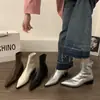 Botines de moda estilo francés con tacón grueso para mujer, nuevos botines de una sola pieza para primavera y otoño 2024, punta fina, plateados, elegantes, de ajuste ceñido