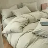 Juego de ropa de cama de cuatro piezas estilo B&B de algodón lavado y lino de algodón, funda de edredón de algodón puro, juego de ropa de cama de tres piezas para cama individual de dormitorio estudiantil