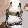 Roupa íntima feminina de peça única com cor contrastante, levanta-seios, não marca, para seios grandes, com bojo push-up, sem aros de aço, sutiã esportivo anti-queda