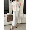Conjunto de Blusa Elegante Plissada Gola Redonda e Saia Sisann Tencel Lyocell Relaxado e Casual SN9097