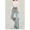 Nuevos Jeans de Pierna Micro Acampanada Lavados Desgastados Estilo Retro Americano para Mujer, Pantalones Largos Adelgazantes