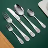 Juego de Cubiertos de Acero Inoxidable con Patrón de Puntos Cuchillo, Tenedor y Cuchara Juego de Cinco Piezas Cubiertos Occidentales Hotel Cuchillo y Tenedor para Filete Cuchara de Postre Cuchara para Café y Té