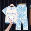 Novos Pijamas Infantis de Verão com Manga Curta e Calça Longa, Conjunto Fino de Pijama de Verão para Meninos e Meninas, Roupa de Casa Infantil Tendência