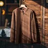 Camiseta de manga longa com gola alta e zíper parcial em tricô waffle para homens, primavera e outono, estilo retrô americano, marca da moda, corte solto, jaqueta masculina plus size