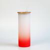 Taza de Vidrio con Tapa de Bambú para Transferencia Térmica y Fondo de Color Gradiente, Taza con Tapa y Popote, Vaso de Agua de Vidrio para Sublimación - Liquidación Barata