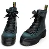 Botas de Moda para Mulheres 1460 Estilo Britânico Botas Curtas Femininas Plataforma Biker Botas de Trabalho Couro Crazy Horse Azul Camada Superior Bico Curto Solado Grosso 6 Furos
