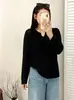 Blusa de tricô feminina plus size, gola redonda, meio aberta no peito com detalhes vazados, estilo outono 2026, manga longa solta para mulheres plus size