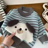 Suéter Infantil Outono e Inverno Novo Camiseta Básica Cartoon Infantil Top Quente para Bebê Suéter de Tricô Listrado Espesso para Bebê