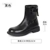 Botines retro de estilo británico para mujer, con punta redonda, adorno de hebilla y cremallera trasera, perfectos para el uso diario y para ir al trabajo, con un diseño sencillo y tacón bajo