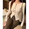 Cardigan de veludo mousse, com aparência de duas peças, puramente sedutor e versátil, de manga longa para mulheres, novo top sexy slim fit para outono e inverno