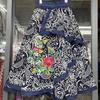 Falda de Estilo Étnico Algodón Lino Pintura a Tinta Bordada Falda de Tres Capas con Gran Vuelo Falda Étnica de Flores Grandes para Mujer