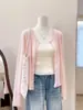 Fotos reales~ Suéter corto de punto minimalista estilo coreano con cuello en V y manga larga para mujer, nueva colección de otoño, cárdigan con cuello redondo para mujer, otoño