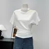 Camiseta de Manga Corta Ajustada de Color Caramelo 2026 con Lazo Atable, Top de Verano que Adelgaza y es Versátil