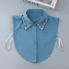 Cuello Falso de Camisa Cosido a Mano con Pedrería Marquise de Siete, Suéter de Alta Gama con Cuello Decorativo Versátil de Dos Piezas Falsas