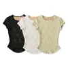Ap26098-26 Verano Estilo Coreano Estilo Puro Lujoso Encaje Cuello Redondo Manga Corta Dobladillo Curvo Suéter Camiseta Capa Base
