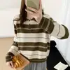 Suéter de Forro Polar Oso Miel Cuello Alto Rayado para Mujer 2026 Otoño/Invierno Nuevo Holgado Adelgazante Rejuvenecedor Suave y Pegajoso Top de Punto