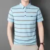 Camisa POLO para hombre, de verano, a rayas, manga corta, nueva moda, camiseta casual sin arrugas con bolsillo, ropa para hombre, una pieza, envío directo