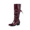 Estilo de comercio exterior 2026 nuevo, botas altas inspiradas en el estilo nómada, punta cuadrada pequeña, tacón grueso, diseño plisado, botas para mujer, disponibles para venta transfronteriza en AliExpress