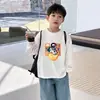 Camiseta de Manga Longa para Meninos Estilo Primavera e Outono 2026 Nova Roupa Infantil Meninos Mais Velhos Outono 100% Algodão Puro Top Roupa de Outono