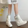 Versão em Couro Aumento da Altura Interna 8cm Botas de Cano Curto para Pessoas Baixas Calças de Botas Botas Curtas Birkenstock Botas de Cowboy Ocidentais Femininas Botas com Salto Único Botas Individuais