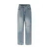 Jeans solto com design de cruz de strass quente para homens, estilo punk retrô de rua, personalidade, lavado, velho, perna reta, calça comprida