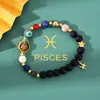 Item Popular Transfronteiriço: Pulseira Oito Planetas e Doze Constelações, Pulseira de Pedra Natural Pedra Manchada Azul Preta Atacado