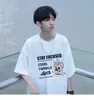 Camiseta de Algodón Puro de Manga Corta para Hombre Estilo Nuevo 2026, Marca Trendy de Verano, Holgada, Cuello Redondo, Estampado de Letras Pesado, Top Casual