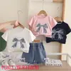 Conjunto de Ropa de Verano para Niñas Dulce Bebé Niña Camiseta con Lazo Grande Conjunto de Dos Piezas 2026 Nueva Ropa de Verano para Niños al por Mayor