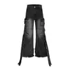 Pantalones Cargo de Moda para Hombre con Piernas Anchas, Correas, Múltiples Bolsillos, Diseño de Uso Inverso, Pantalones Largos de Mezclilla de Nicho