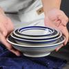 Tigela de cerâmica antiga, alto-falante aberto de lado azul, tigela de vegetais cozidos no vapor para uso doméstico, tigela de vinho de restaurante, tigela de vegetais, tigela de arroz, panela quente, tigela para mergulhar