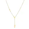 Colar com Pingente de Tassel de Corrente Longa em Forma de Cruz para Mulheres, Joia Moderna e Única, Gargantilha de Aço Inoxidável Banhado a Ouro, Design de Nicho