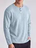 Suéter de Tricô de Manga Longa para Homens, Estilo Outono, Estilo Old Money, Gola Henley, Tamanho Grande Europeu e Americano, Cor Sólida, Suéter Casual Versátil Transfronteiriço