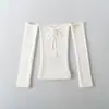 Ropa de Mujer al por Mayor Transfronteriza Puro Deseo Tops sin Mangas de Hombros Descubiertos para Chicas Atrevidas de un Solo Hombro de Encaje de Punto Tops Básicos