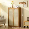 Armario de almacenamiento minimalista a prueba de polvo de estilo japonés con puertas de armario arqueadas y transpirables tipo ratán, gran capacidad, solución de almacenamiento cerrado