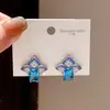 Pendientes de botón con forma de abanico y flor de circonita, estilo de lujo ligero, color plateado, pendientes de moda y exquisitos con un toque de alta gama para mujer