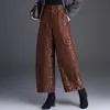 Calça pantalona jacquard estilo chinês para mulheres, nova coleção outono/inverno 2026, cintura alta, corte solto, comprimento cropped, calça casual fashion e versátil
