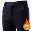 Calças Ocidentais Masculinas Stretch Forradas com Lã de Inverno Espessadas Calças de Vestuário Tubo Reto Dosagem Leve Calças de Negócios Calças Casuais da Moda para Homens