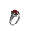 Anillo Artístico de Plata Vintage S925 Plata Incrustado con Ágata Roja del Sur con Patrón de Espiga de Trigo Antigua para Mujer