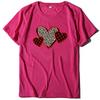 Casal Europeu e Americano Cross-border Dia dos Namorados Solid Color Short-sleeved Stitching Plaid Leopard Love Printed Round Neck T-shirt Casual