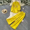 Conjunto de Dos Piezas Casual Holgado de Manga Larga Bordado y Pantalones de Pierna Ancha para Mujer, Atuendo Elegante Adelgazante para Viajes de Otoño