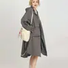Gabardina Gris con Capucha y Cremallera para Mujer, Estilo Coreano de Primavera y Otoño, Holgada, Estilo Urbano, de Gama Alta, Longitud Media, Abrigo Casual