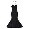 Vestido Sexy de Verano 2023 con Escote Halter, Cordones, Espalda Descubierta, Efecto Adelgazante en la Cintura, Estilo Cola de Pez, Longitud Media