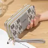 Nova Bolsa Feminina Longa Versátil com Zíper Duplo Estilo Coreano Estudante Combinação de Cores Grande Capacidade para Celular Bolsa de Mão Carteira de Moedas Macia