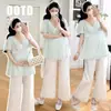 Nuevo Conjunto de Maternidad Verano 2026: Top de Encaje con Cuello en V + Pantalones Rectos de Nueve Puntos para Maternidad