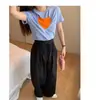 [em estoque] Calças de Perna Reta Calças Largas Femininas Verão Estilo Coreano Cintura Dupla Cadarço Calças Casuais Pretas