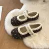 Zapatos Mary Jane de Color Sólido Retro con Lunares para Mujer 2026 Otoño/Invierno Felpa Plus Calientes Suela Suave Fondo Plano Sin Cordones Zapatos de Algodón con Piel
