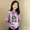 Camiseta de manga larga con retazos de algodón puro para niñas, nueva y elegante, para primavera y otoño 2026, top infantil casual, camiseta básica para niños mayores