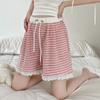 Pantalones de Maternidad Estilo Nuevo Encaje Empalmado Bloque de Color Rayados Pierna Ancha Pantalones Cortos Sueltos Casual Rectos Pantalones Cortos de Verano